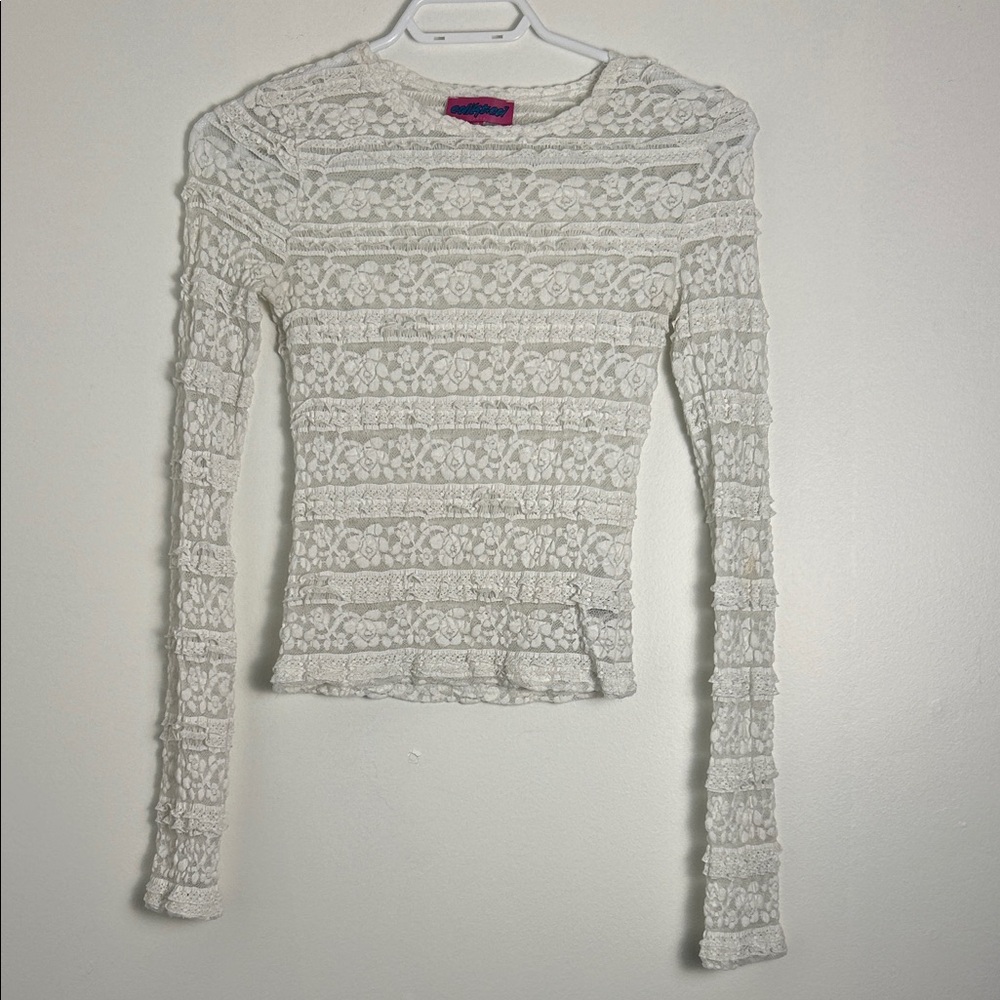 Edikted White Lace Long-Sleeve Top coquette, sheer lace, going out y2K feminine